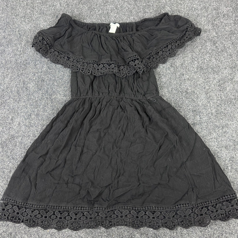 Forever 21 Black Off Shoulder Crochet Lace Trim Boho Mini Dress Small
